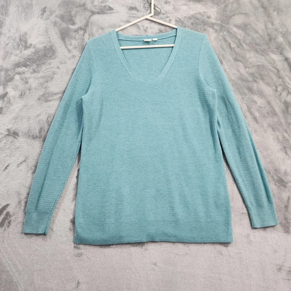 Gap Sweater Womens M Blue‎ Merino Wool Blend V Neck Long Sleeve Knit Pullover